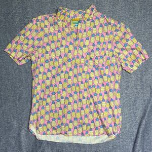 Chubbies The Nutter Weekend Pink Pineapple Print‎ Short Sleeve Button Shirt L